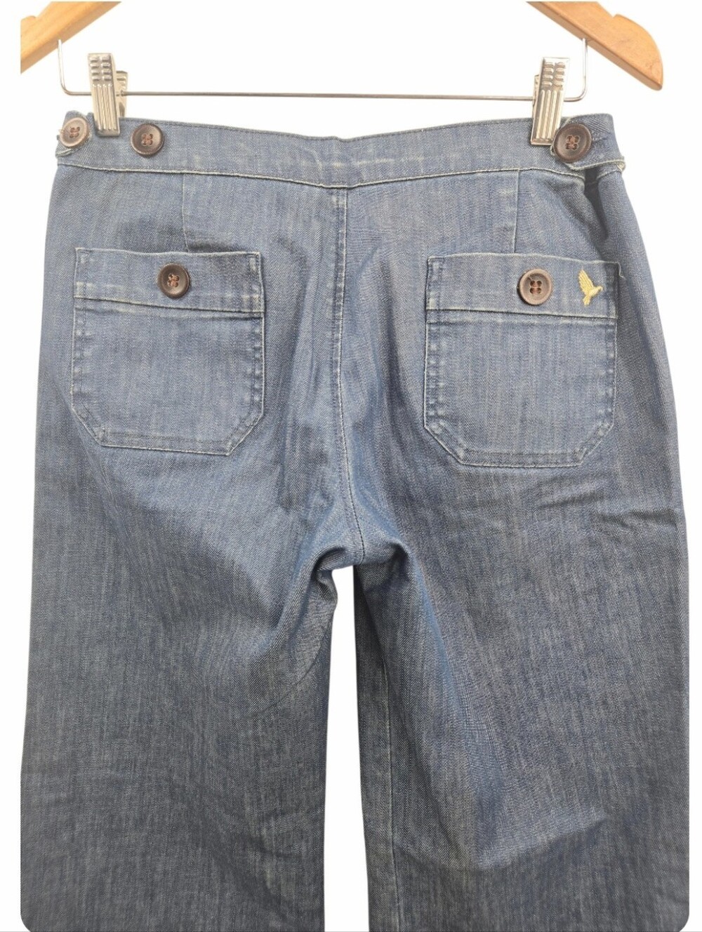 MiH Jeans Valencia High-Rise Sailor Button Wide Leg Mid Blue Denim - Picture 7 of 15